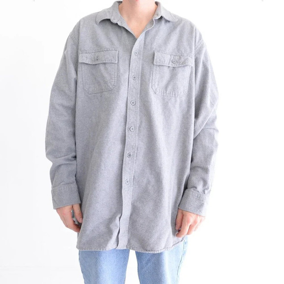 Vintage L.L. Bean Gray 100% Thick Cotton Outdoor Warm Button Up Shirt XLT - Picture 1 of 11